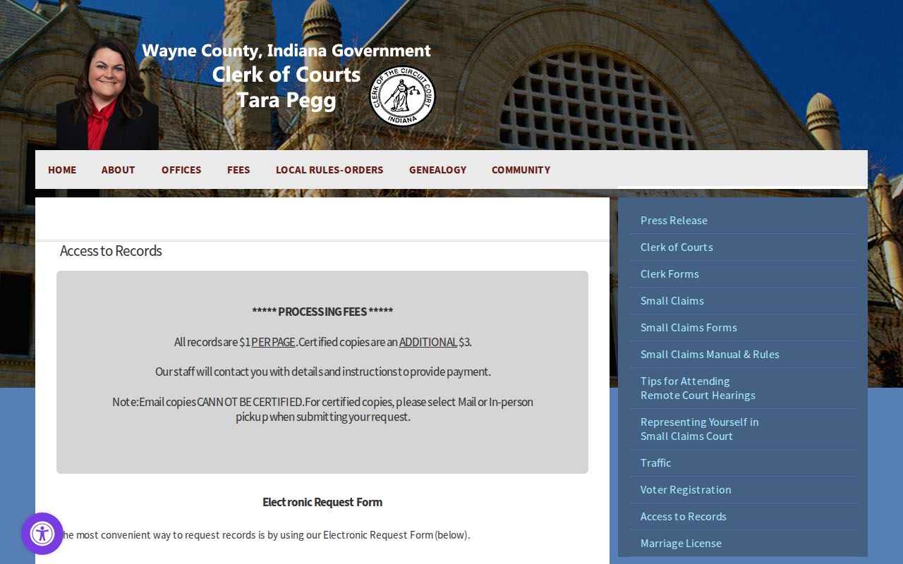 Wayne County warrant records request instructions from the Clerk of Courts